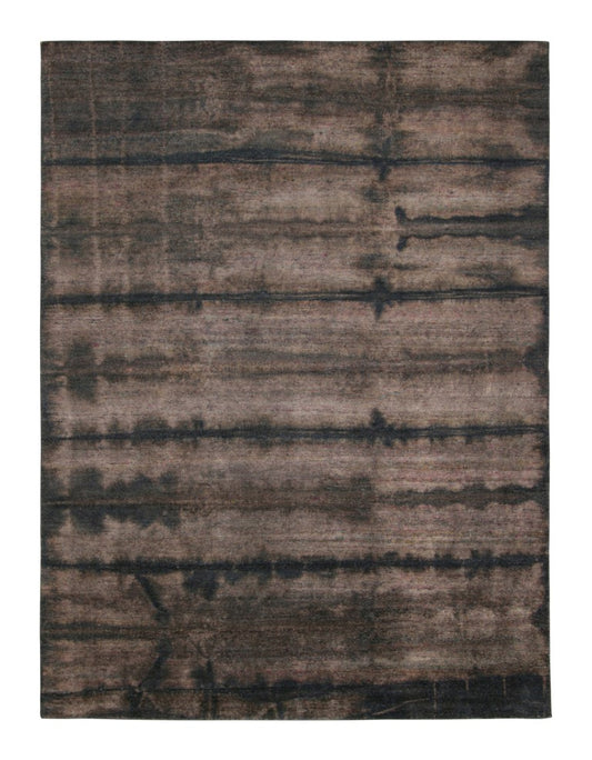 Mauve and Brown Striae Hand Knotted Silk Rug