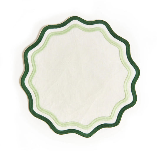 Misette Embroidered Linen Placemats in Dark Green/Sage (Set of 4)
