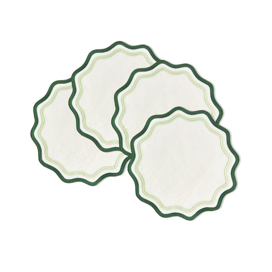 Misette Embroidered Linen Placemats in Dark Green/Sage (Set of 4)