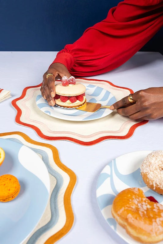 Misette Embroidered Linen Placemats in Pink/Rust (Set of 4)