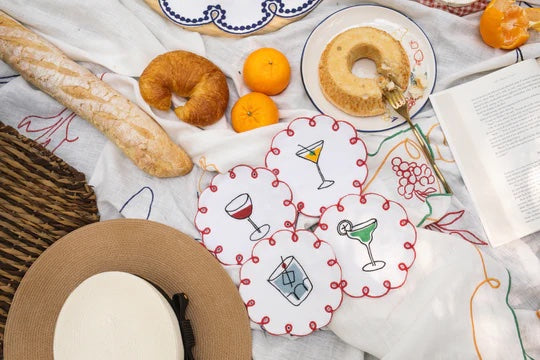 Fete Embroidered Linen Coasters (Set of 4)