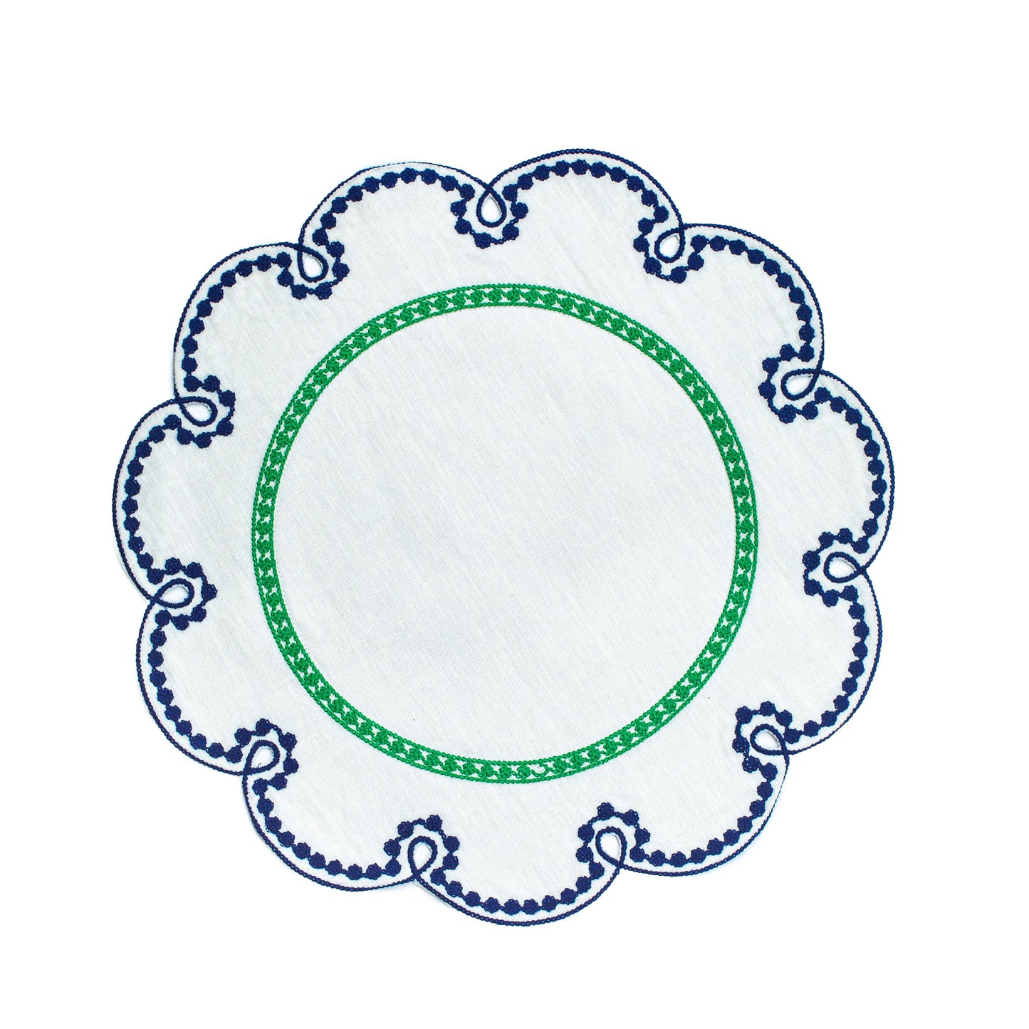Fete Embroidered Linen Placemats in Blue/Green (Set of 4)