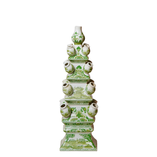 Green and White Short Porcelain Tulipiere