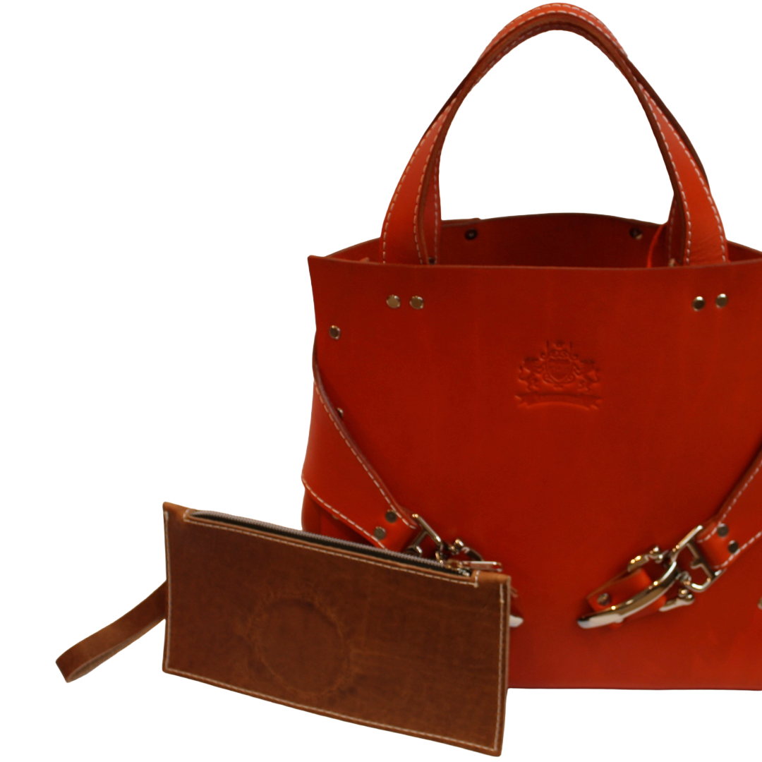Orange Leather Soigné Tote Bag