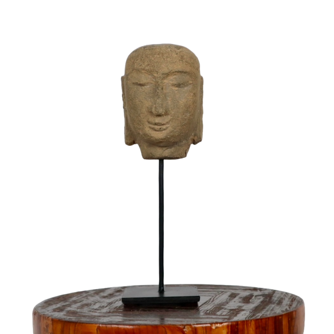 Stone Buddha Head and Stand