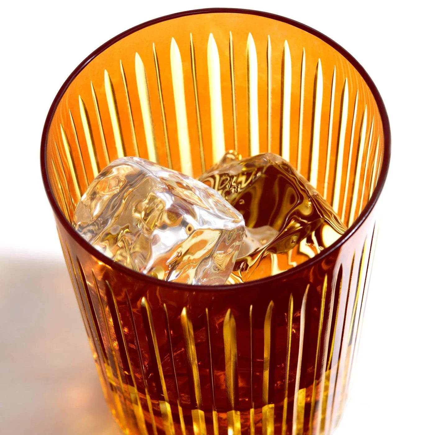 Set of 4 Amber Prism Double Old Fashioned Glasses