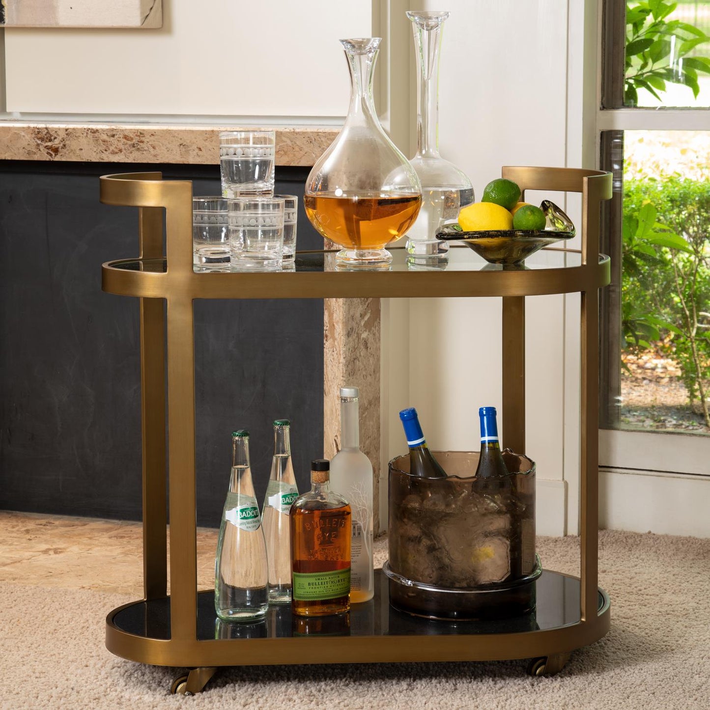 Global Views Regan Antique Brass Bar Cart