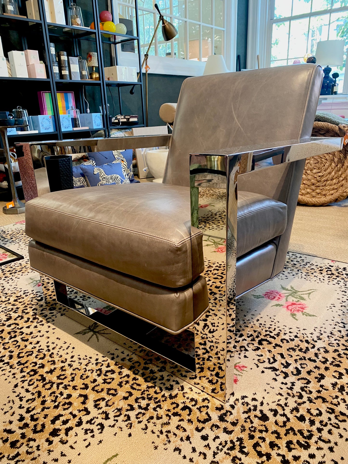 Thayer Coggin Grey Leather Lounge Chair
