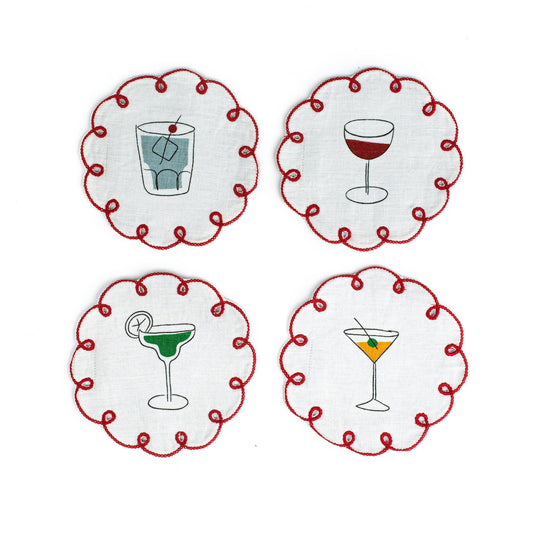 Misette Fete Embroidered Linen Coasters (Set of 4)