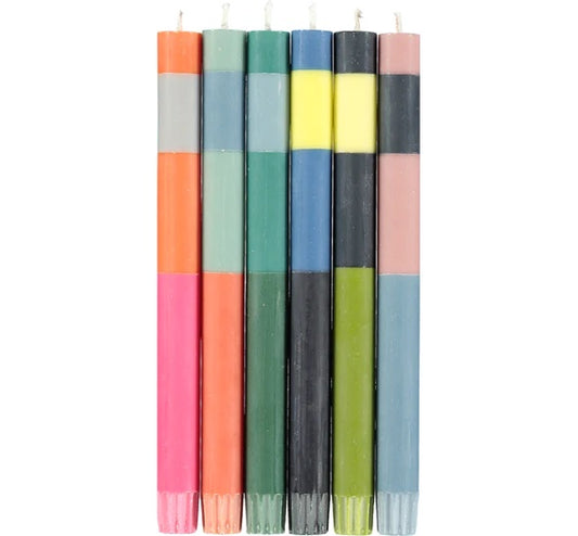British Colour Standard Striped Abstract Candles (Set of 6)