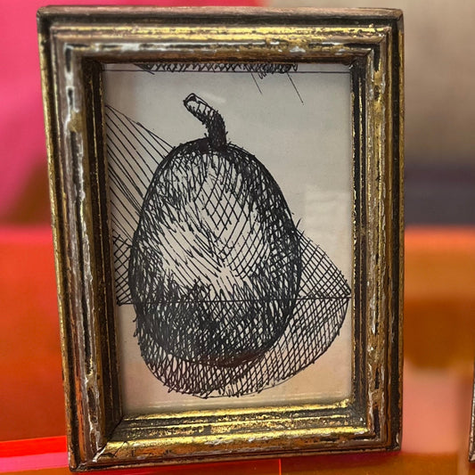 Pear Drawing by Unknown Artist with Antique Frame