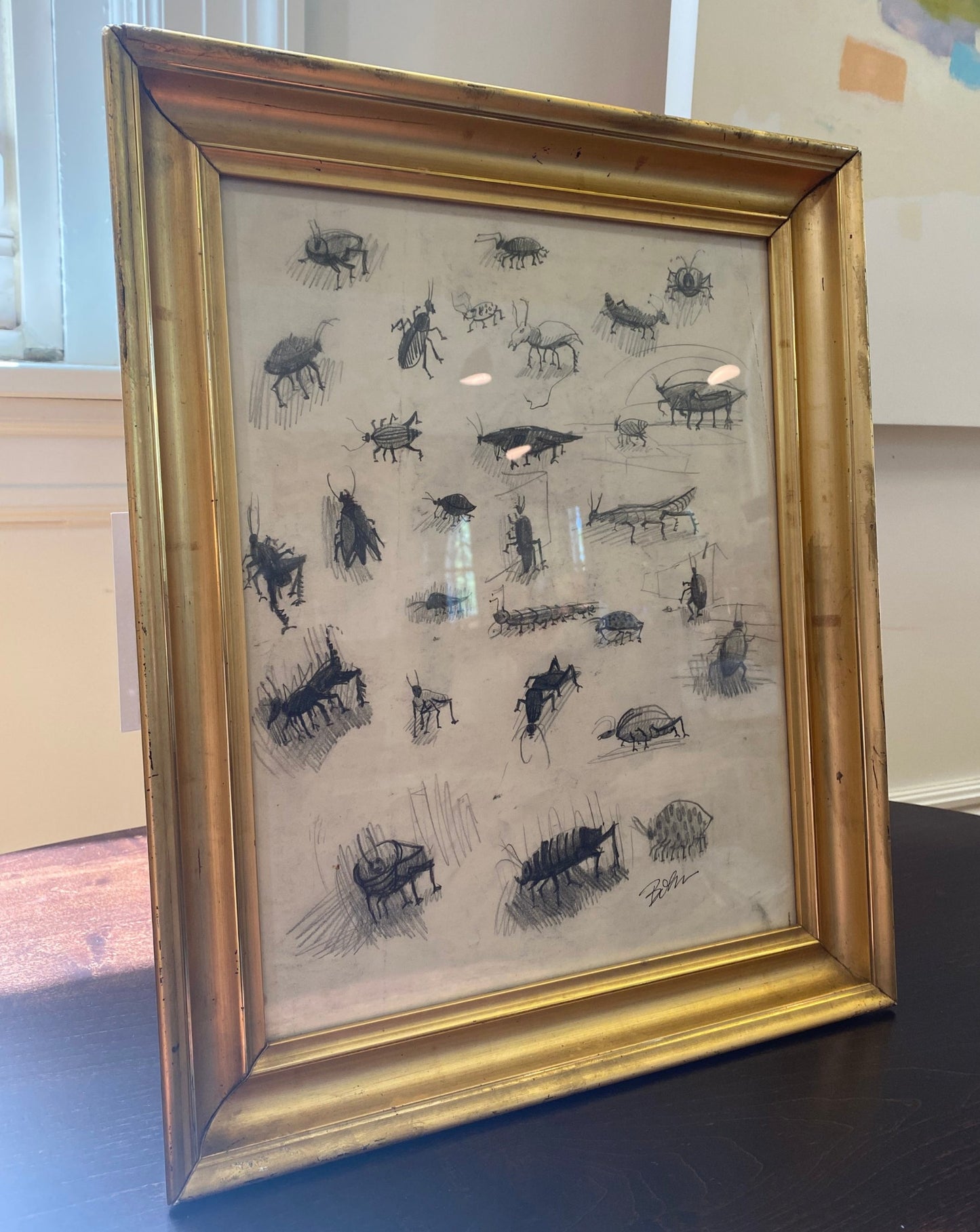 Bug Drawing by Hal Bohn with Antique Frame