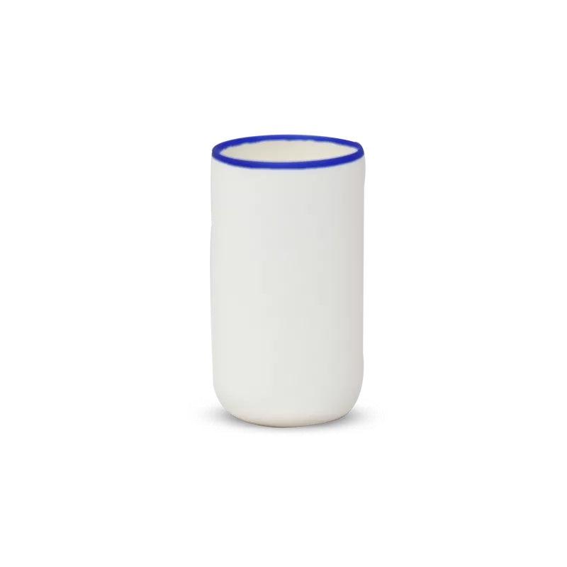 LIGNE Cylinder Vase in White with Cobalt Blue Rim