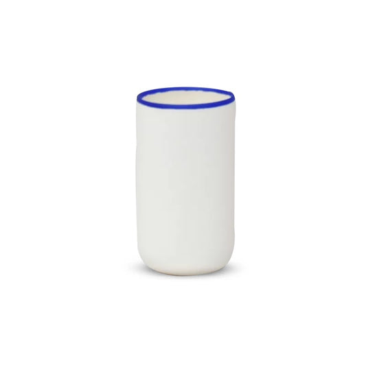 Tina Frey LIGNE Cylinder Vase in White with Cobalt Blue Rim