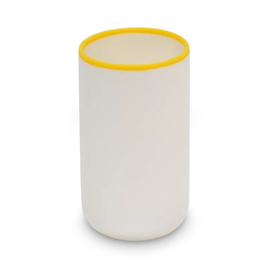 Tina Frey LIGNE Cylinder Vase in White with Sunshine Yellow Rim