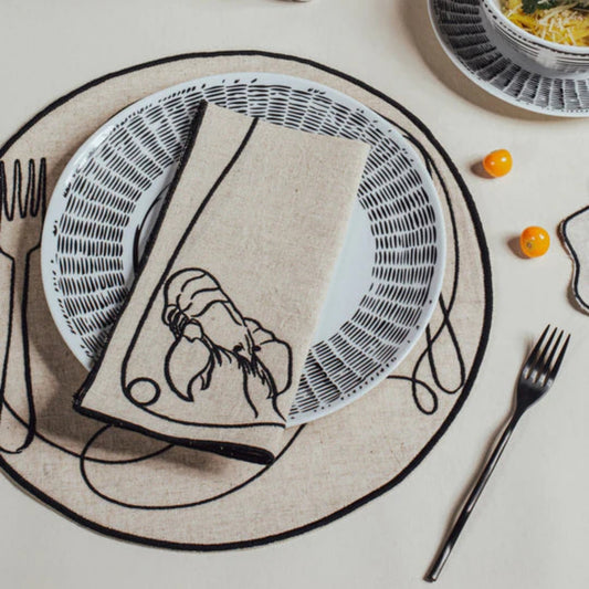 Misette Line Drawing Embroidered Linen Placemats