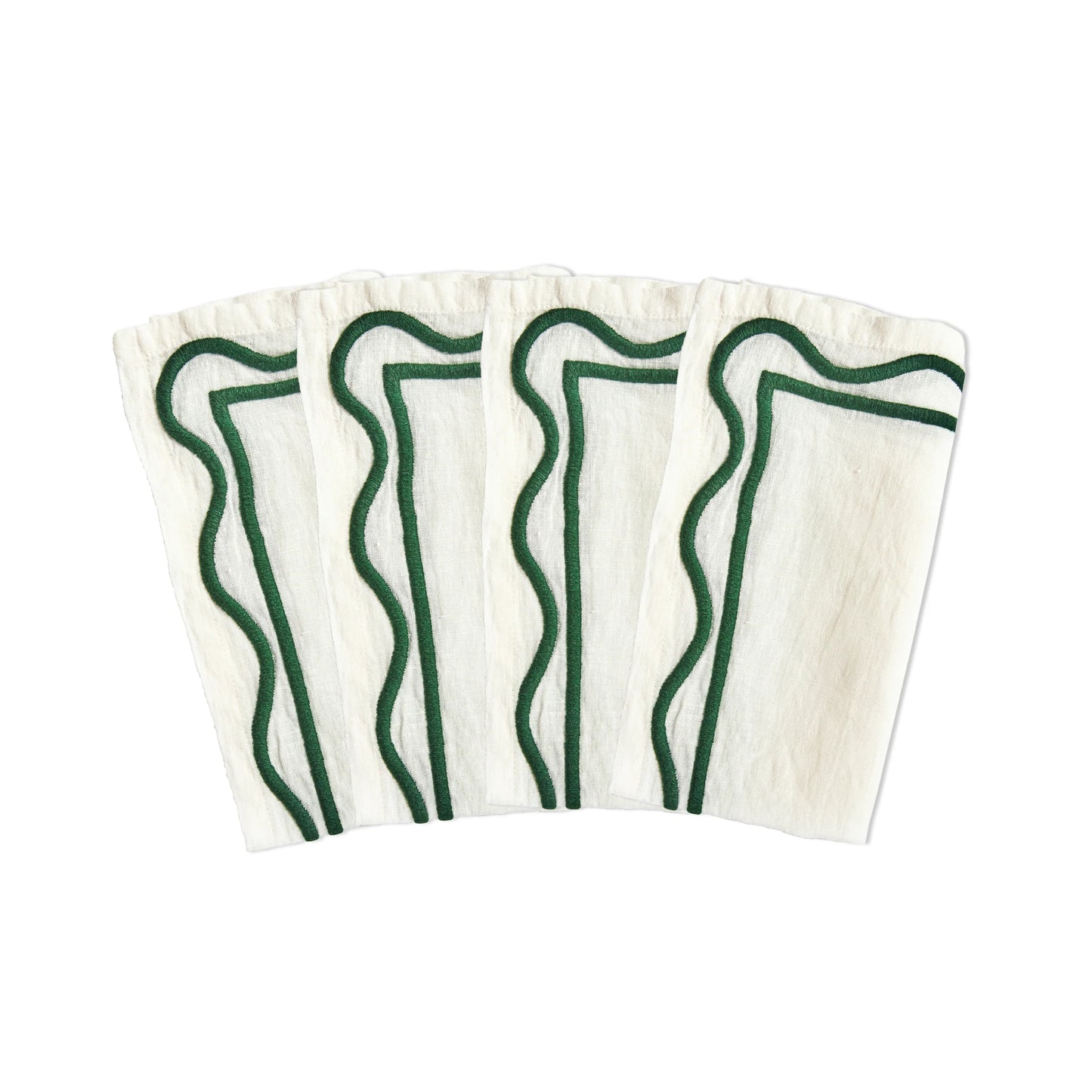 Misette Embroidered Linen Napkins in Dark Green (Set of 4)