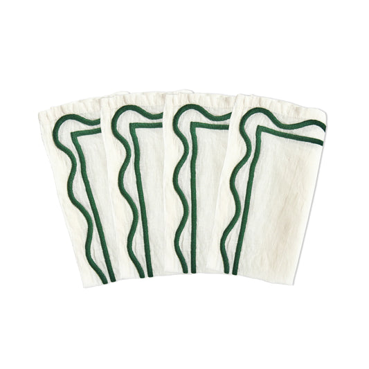 Misette Embroidered Linen Napkins in Dark Green (Set of 4)