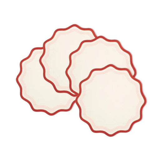 Misette Colorblock Embroidered Linen Placemats in Pink/Rust (Set of 4)