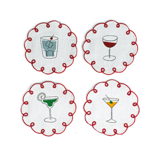 Fete Embroidered Linen Coasters (Set of 4)
