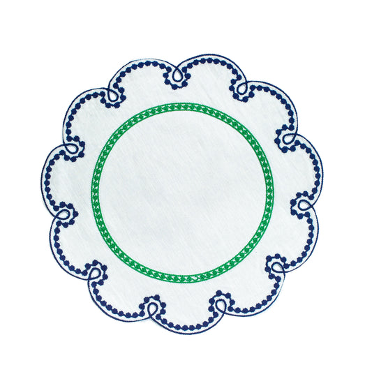 Misette Fete Embroidered Linen Placemats in Blue/Green (Set of 4)