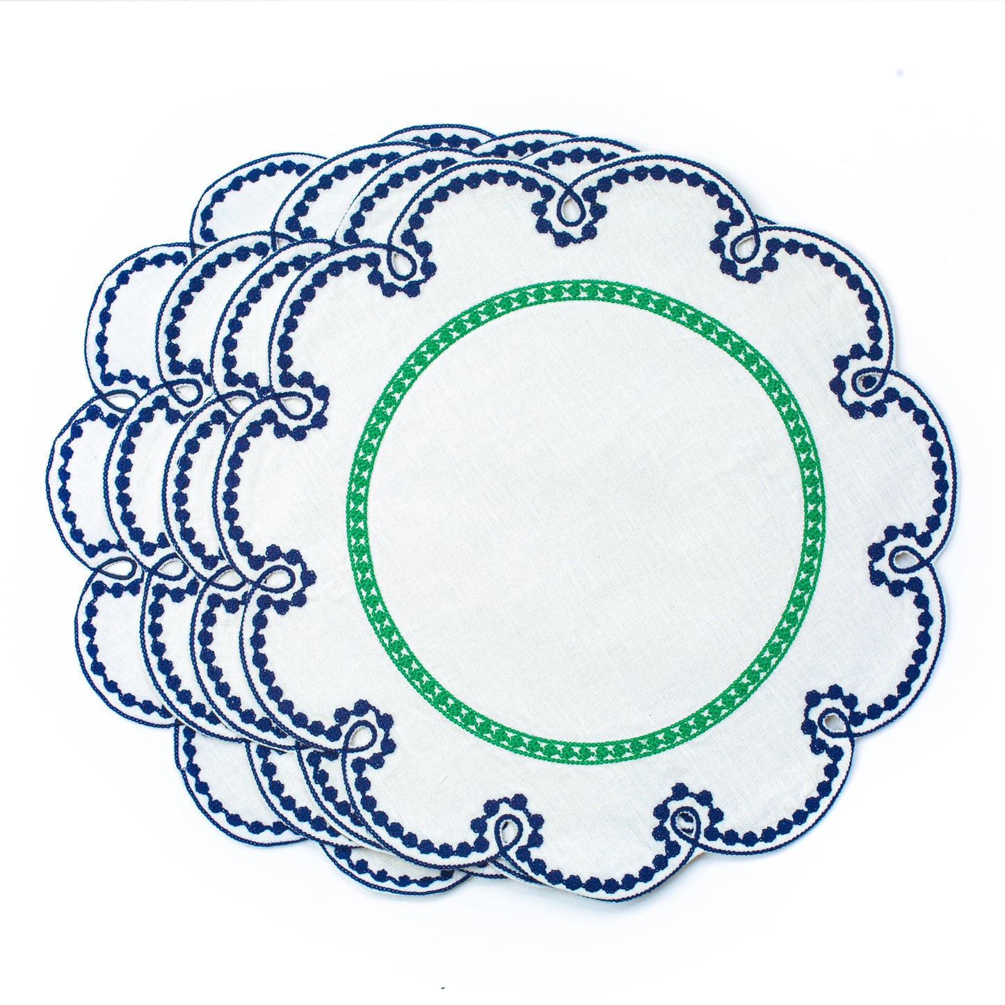 Fete Embroidered Linen Placemats in Blue/Green (Set of 4)