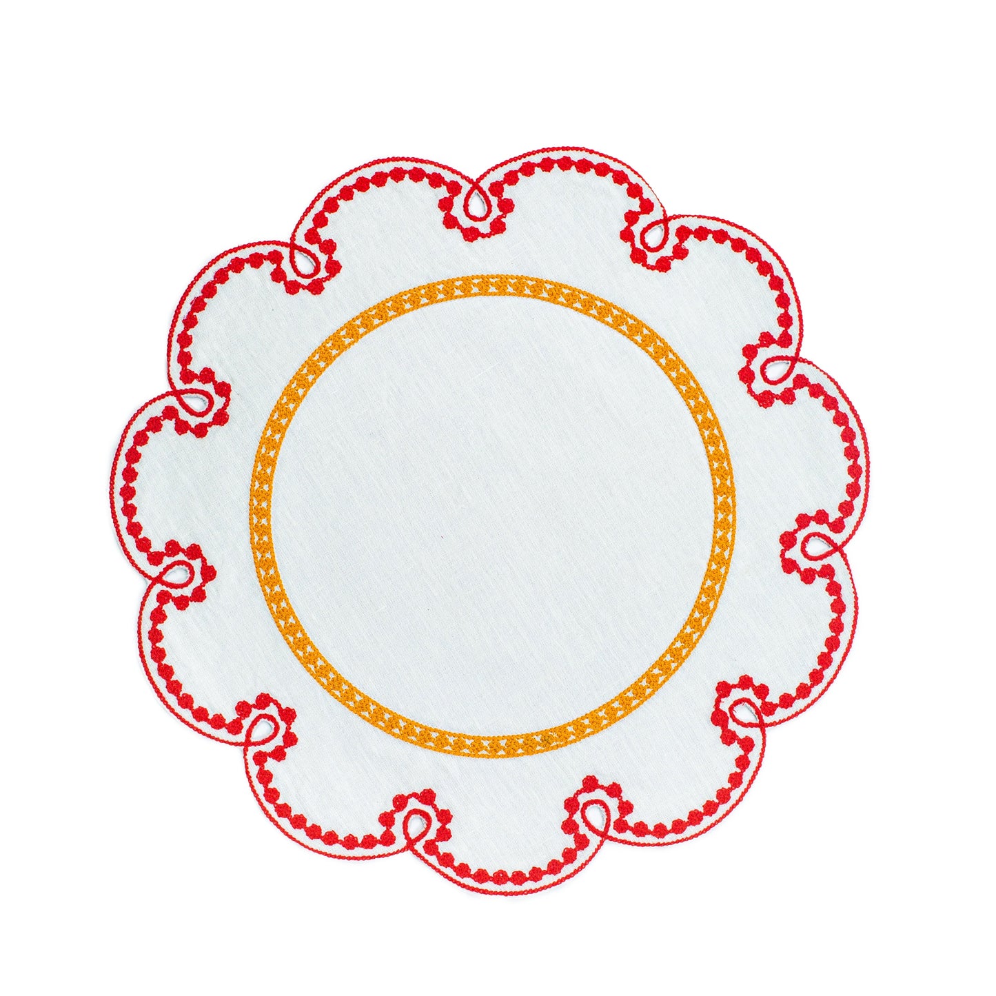 Fete Embroidered Linen Placemats in Red/Amber (Set of 4)