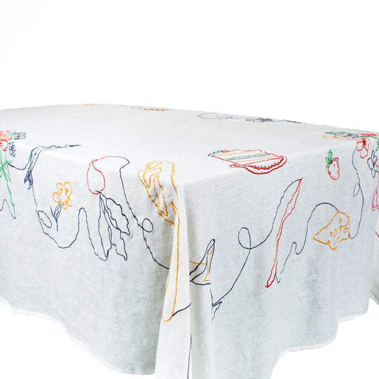 Misette Fete Embroidered Linen Tablecloth