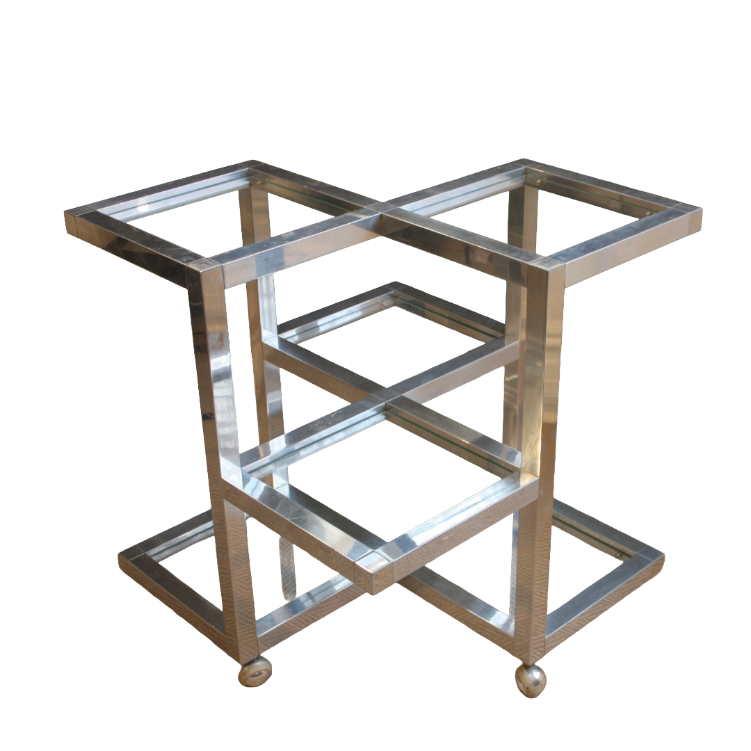 Milo Baughman Style Chrome Bar Cart
