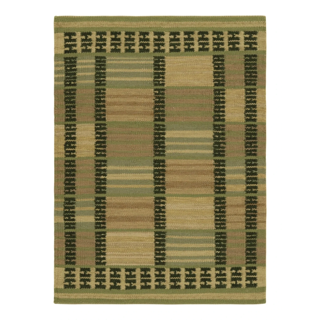 Green and Beige Geometric Scandinavian Rug