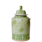 Green and White Porcelain Scrolling Lotus Temple Jar