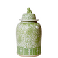 Green and White Porcelain Scrolling Lotus Temple Jar