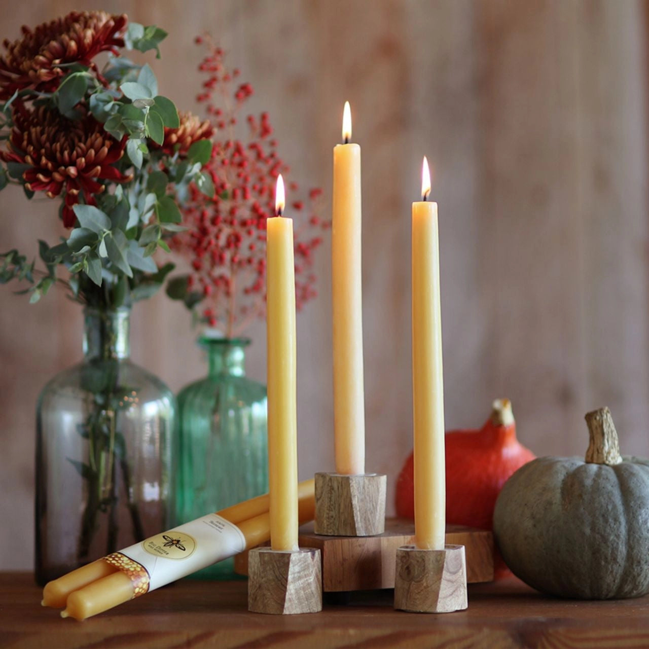 100% Pure Beeswax Tapered Candles (Set of 2)