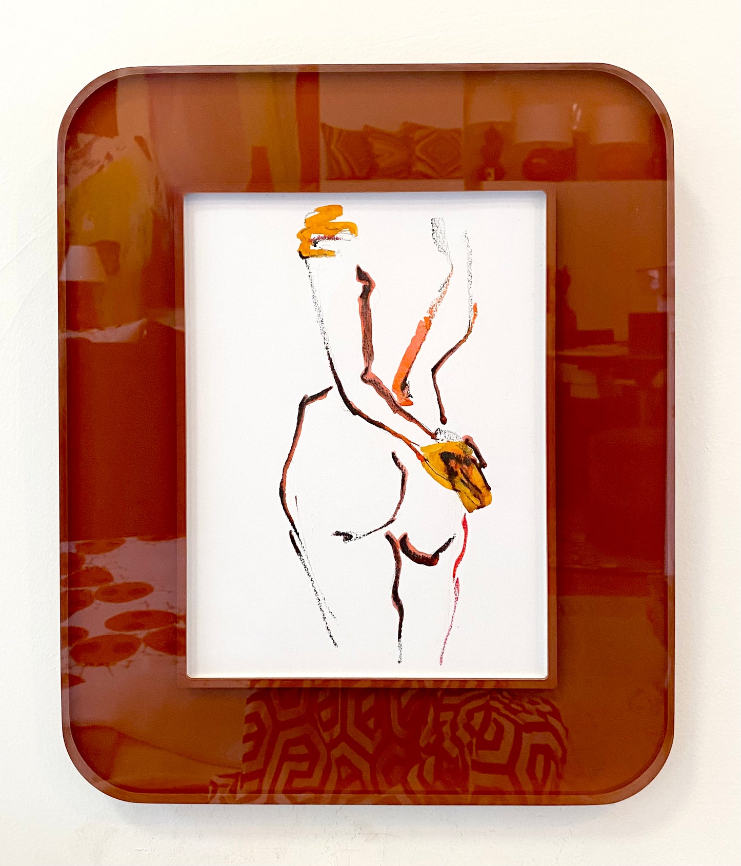 Chris N Rohrbach Nude Figure in Brown Acrylic Frame