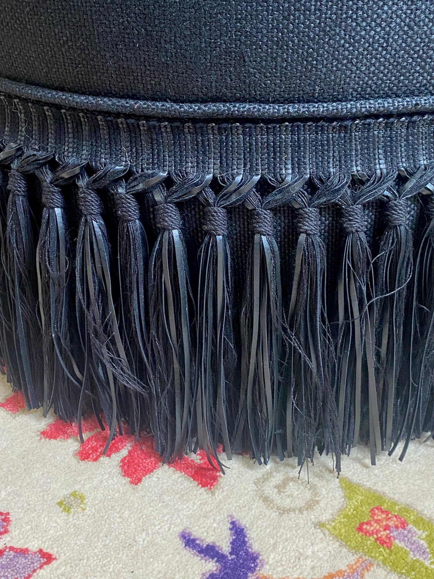 Custom Black Ottoman with Fringe