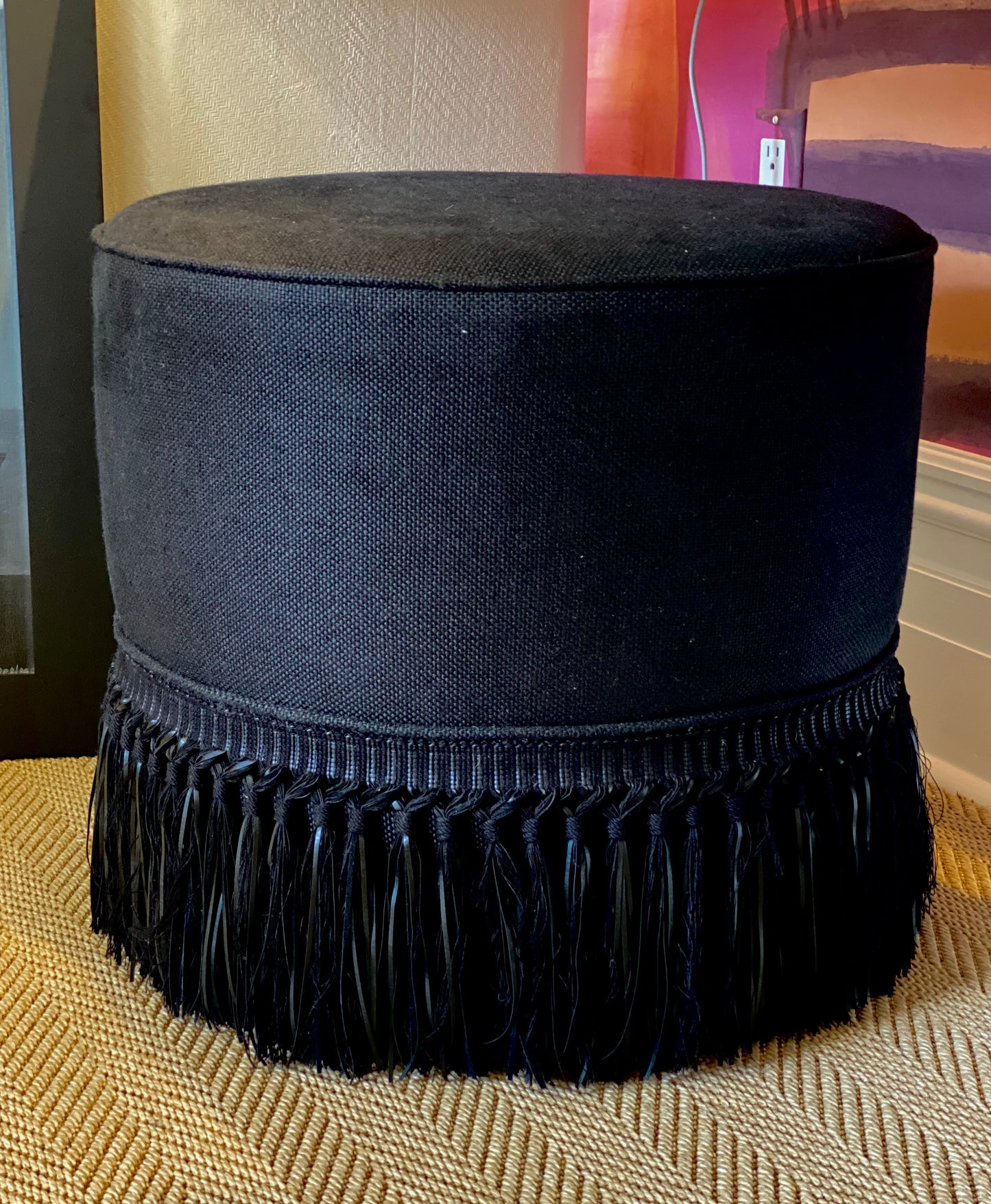 Custom Black Ottoman with Fringe